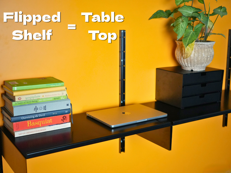 Flipped shelf as tabletop